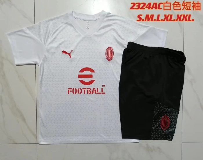 AC Milan 23-24 White Short Sleeve Training Set with 5-Inch Shorts - 图片 9