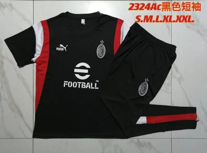 AC Milan 23-24 Black Short Sleeve Training Set with Pants - 图片 9