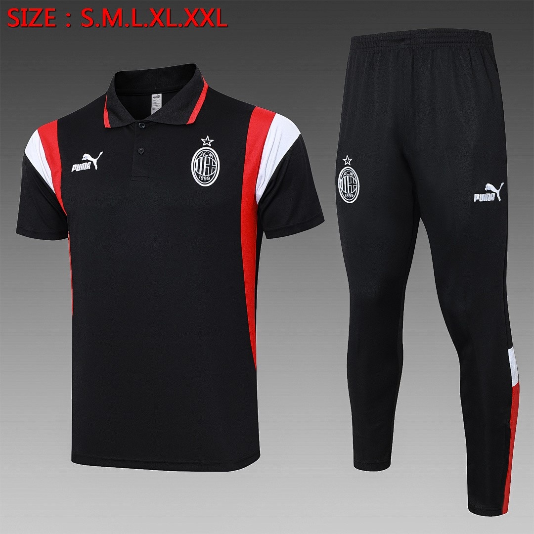 JER-6028_1 AC Milan 23-24 Polo Shirt Black with White Red Shoulder - 图片 1