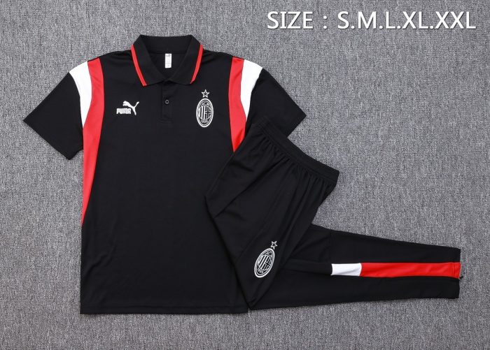AC Milan 23-24 Polo Shirt Black with White Red Shoulder - 图片 2