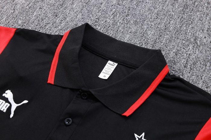 AC Milan 23-24 Polo Shirt Black with White Red Shoulder - 图片 6
