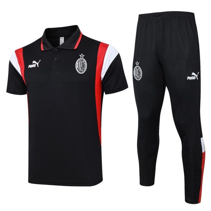 AC Milan 23-24 Polo Shirt Black with White Red Shoulder - 图片 8