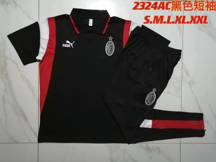 AC Milan 23-24 Polo Shirt Black with White Red Shoulder - 图片 9