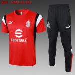 AC Milan 23-24 Red and White Logo Short Sleeve Training Suit (with Pants)