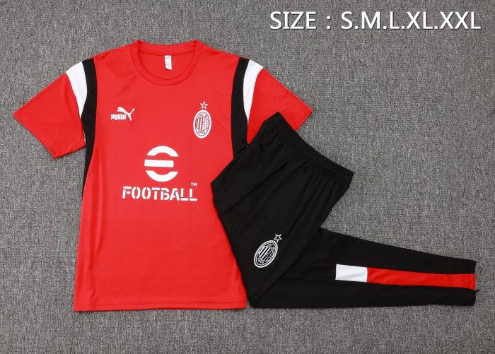 AC Milan 23-24 Red and White Logo Short Sleeve Training Suit (with Pants) - 图片 2