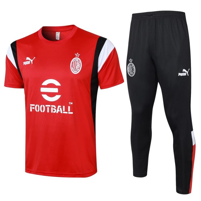 AC Milan 23-24 Red and White Logo Short Sleeve Training Suit (with Pants) - 图片 8