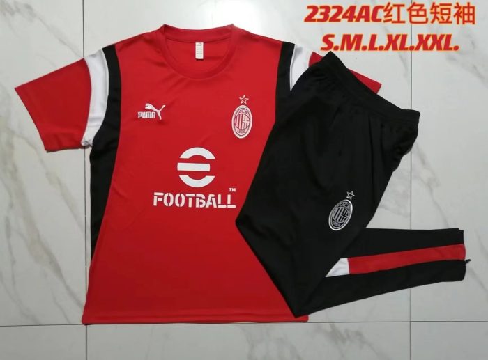 AC Milan 23-24 Red and White Logo Short Sleeve Training Suit (with Pants) - 图片 9