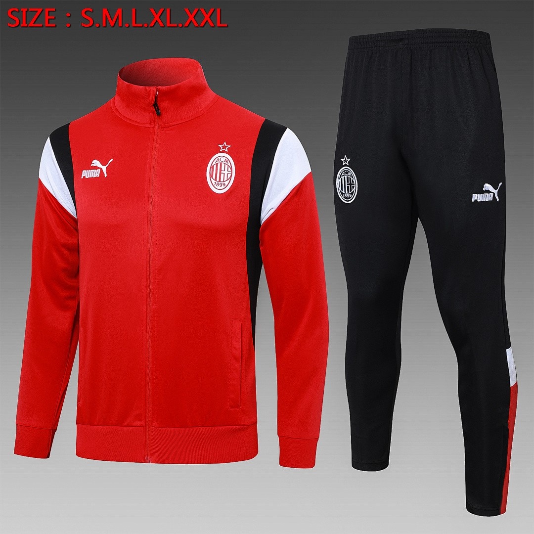 JER-6036_1 AC Milan 23-24 Long Zip Jacket Red with White Black Shoulder - 图片 1