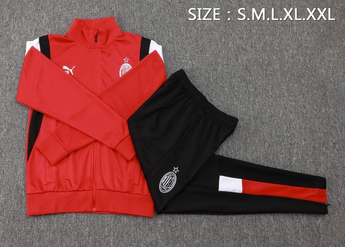 AC Milan 23-24 Long Zip Jacket Red with White Black Shoulder - 图片 2