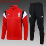 AC Milan 23-24 Long Zip Jacket Red with White Black Shoulder - 图片 8