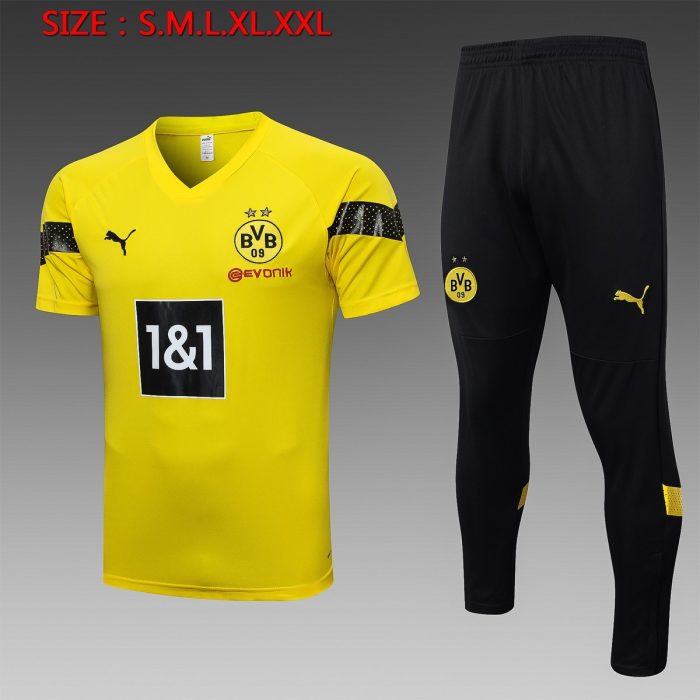 Borussia Dortmund 22-23 Yellow Short Sleeve Training Suit (with Pants) - 图片 4