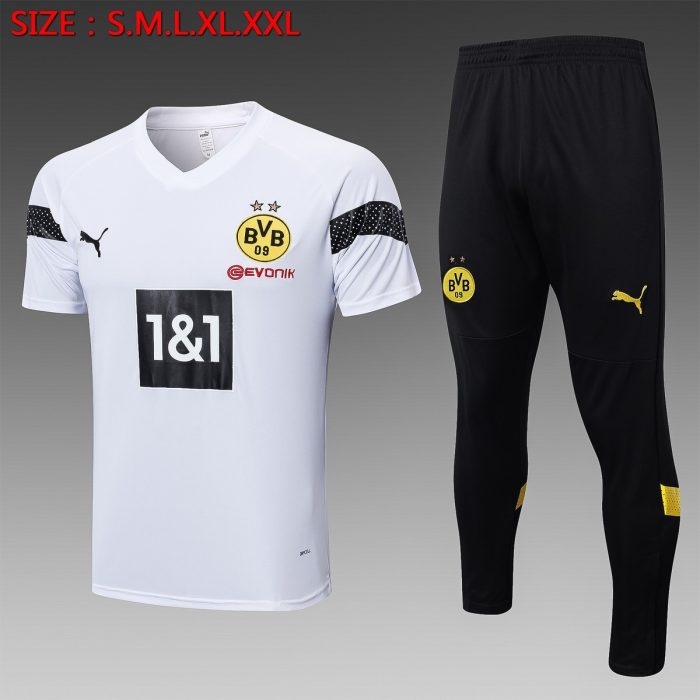 Borussia Dortmund 22-23 White Short Sleeve Training Suit (with Pants) - 图片 3