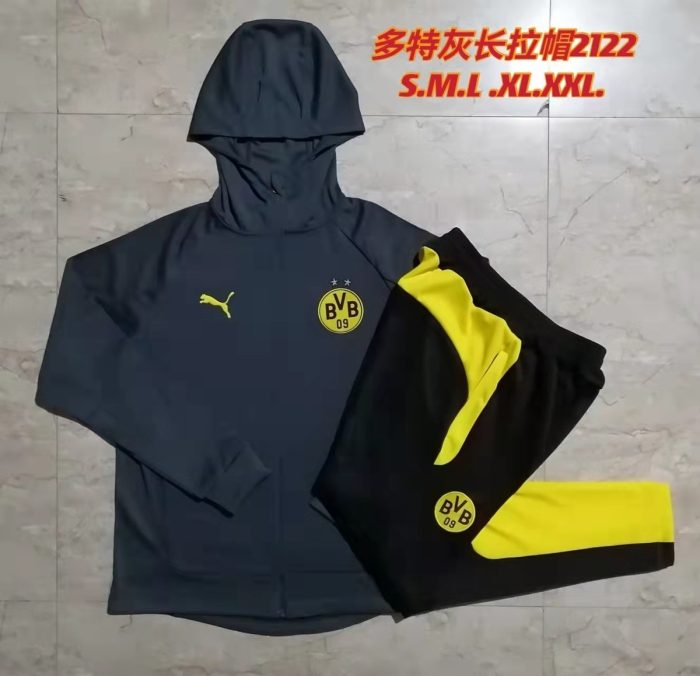Borussia Dortmund 21/22 Long Zip Hoodie Gray - 图片 9