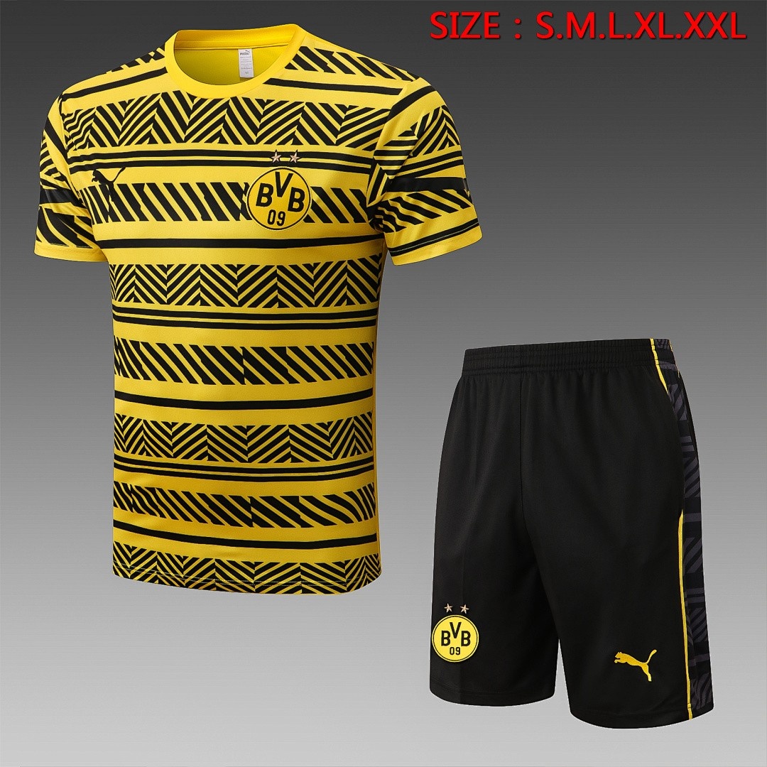 Borussia Dortmund 22-23 Yellow Printed Short Sleeve Training Set with 5-Inch Shorts