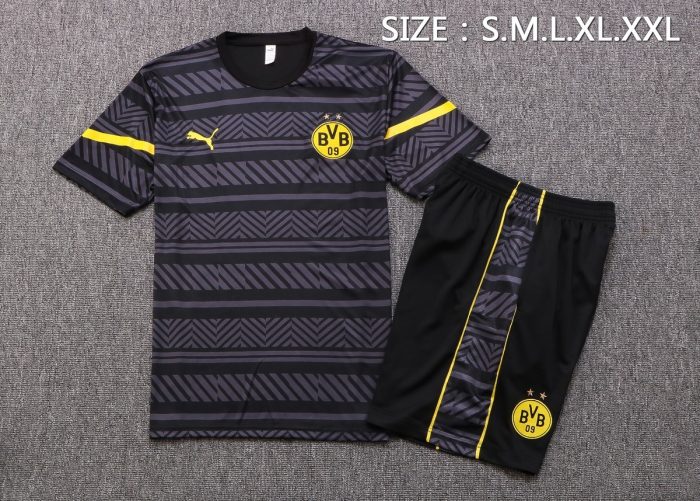 Borussia Dortmund 22/23 Black Short Sleeve Training Suit with 5-Point Shorts - 图片 7