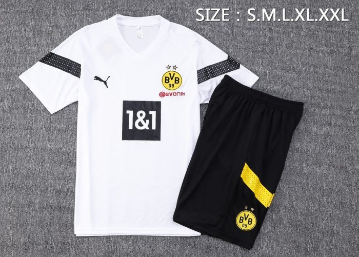 Borussia Dortmund 22-23 White Short Sleeve Training Set with 5-Inch Shorts - 图片 2