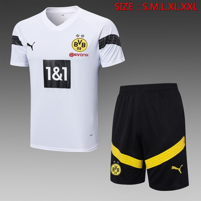 Borussia Dortmund 22-23 White Short Sleeve Training Set with 5-Inch Shorts - 图片 8