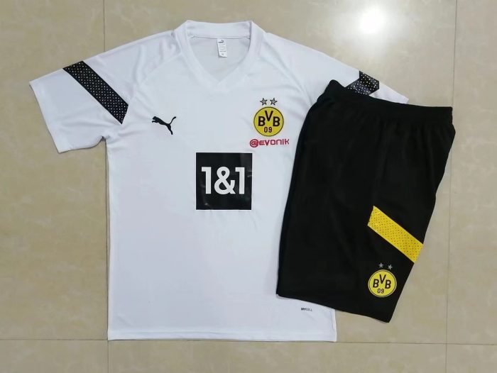 Borussia Dortmund 22-23 White Short Sleeve Training Set with 5-Inch Shorts - 图片 9