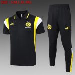 Borussia Dortmund 23-24 Polo Shirt Black with White Yellow Shoulder