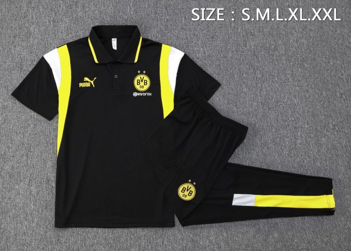 Borussia Dortmund 23-24 Polo Shirt Black with White Yellow Shoulder - 图片 2