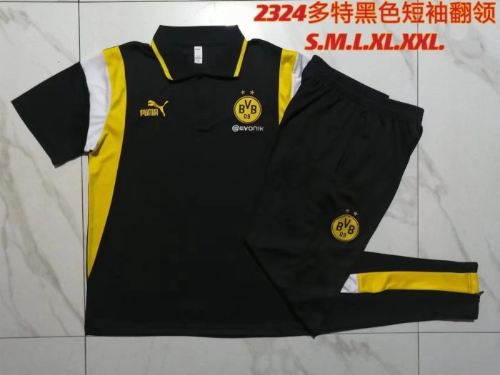 Borussia Dortmund 23-24 Polo Shirt Black with White Yellow Shoulder - 图片 9
