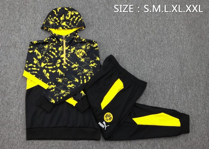 Borussia Dortmund 23-24 Half-Zip Hoodie Black Spray Print - 图片 2