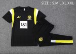 Borussia Dortmund 23-24 Black Short Sleeve Training Suit with White and Yellow Shoulder Trim and Pants - 图片 2