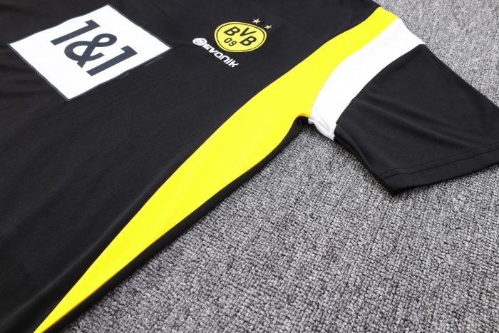 Borussia Dortmund 23-24 Black Short Sleeve Training Suit with White and Yellow Shoulder Trim and Pants - 图片 4
