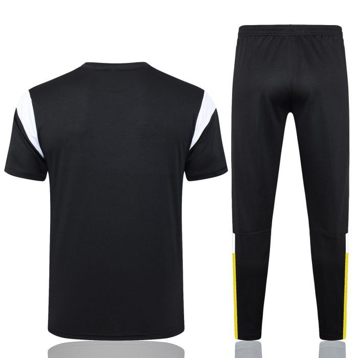 Borussia Dortmund 23-24 Black Short Sleeve Training Suit with White and Yellow Shoulder Trim and Pants - 图片 6