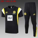 Borussia Dortmund 23-24 Black Short Sleeve Training Suit with White and Yellow Shoulder Trim and Pants - 图片 7