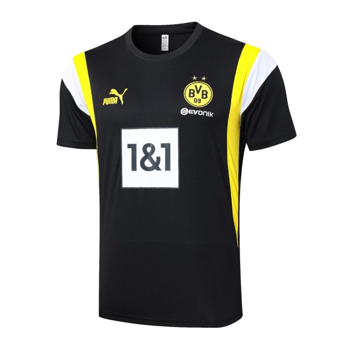 Borussia Dortmund 23-24 Black Short Sleeve Training Suit with White and Yellow Shoulder Trim and Pants - 图片 8
