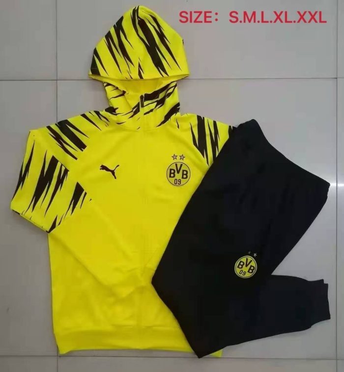 2021 Borussia Dortmund Yellow Long Zip Jacket with Hood S-2XL - 图片 9