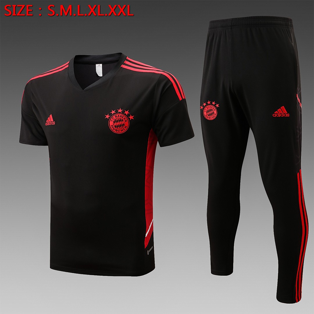 JER-6420_1 Bayern Munich 22-23 Black Short Sleeve Training Suit - 图片 1