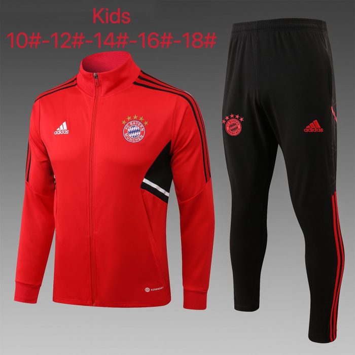 Bayern Munich 22/23 Red Children's Long Zipper Jacket - 图片 2