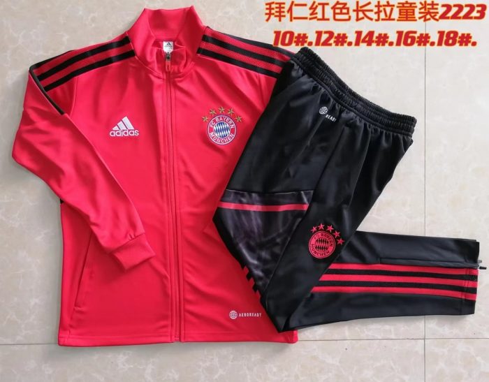 Bayern Munich 22/23 Red Children's Long Zipper Jacket - 图片 3