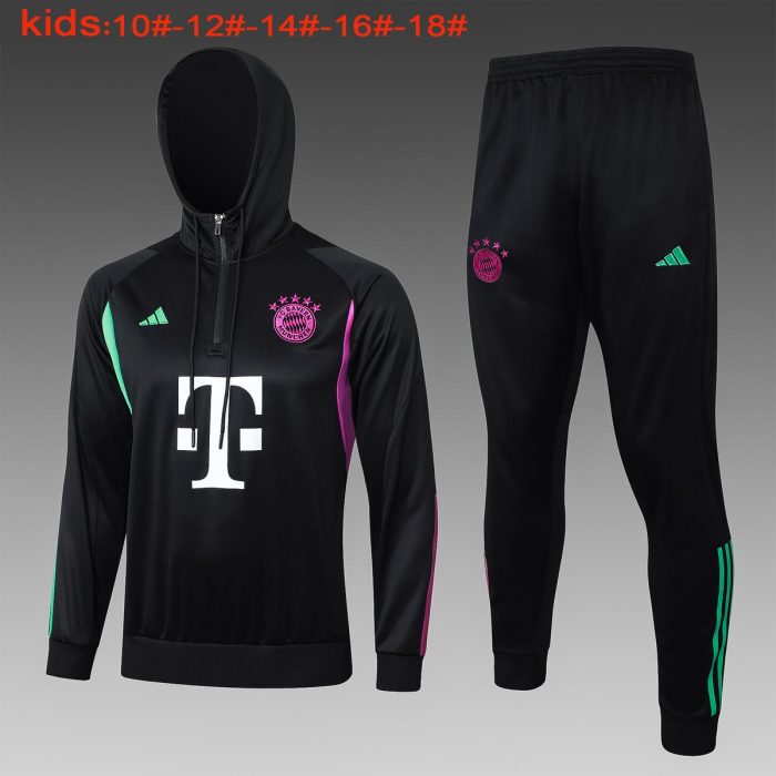 Bayern Munich 23-24 Half-Zip Hoodie Black Kids - 图片 2