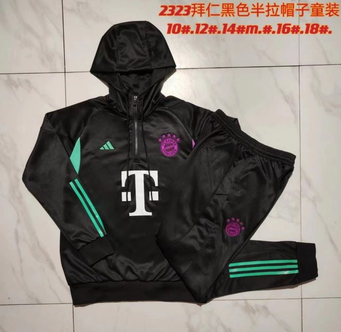 Bayern Munich 23-24 Half-Zip Hoodie Black Kids - 图片 3