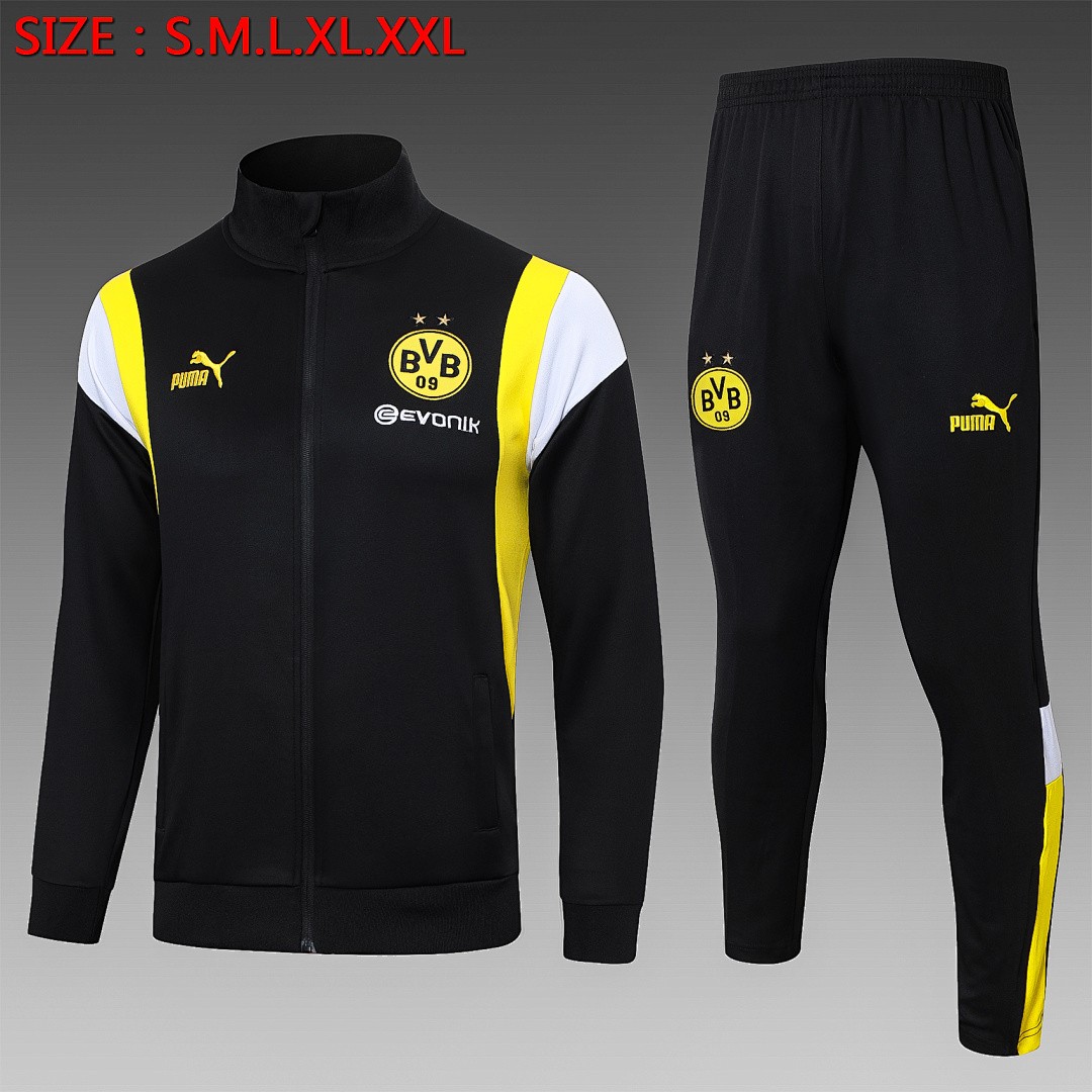 Borussia Dortmund 23-24 Long Zipper Jacket Black with White Yellow Shoulders