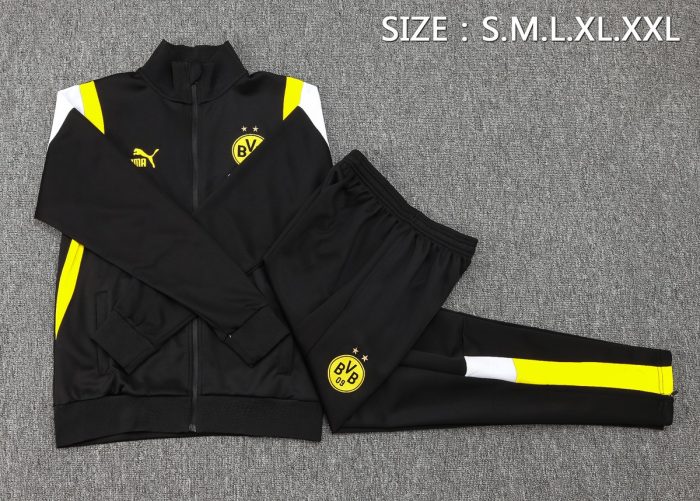 Borussia Dortmund 23-24 Long Zipper Jacket Black with White Yellow Shoulders - 图片 2