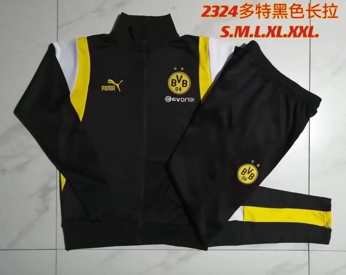 Borussia Dortmund 23-24 Long Zipper Jacket Black with White Yellow Shoulders - 图片 9