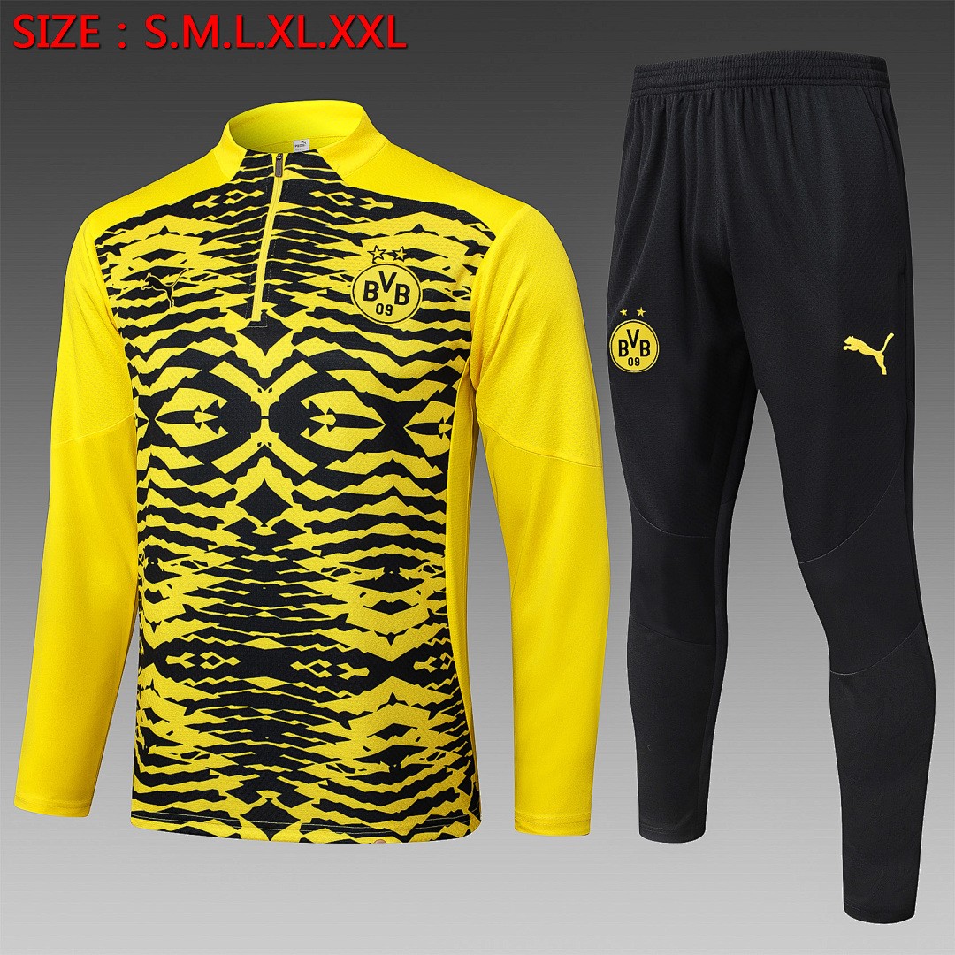 JER-6468_1 Borussia Dortmund 24-25 Yellow Black Splatter Player Version Half-Zip Jacket - 图片 1