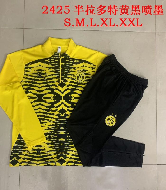 Borussia Dortmund 24-25 Yellow Black Splatter Player Version Half-Zip Jacket - 图片 9