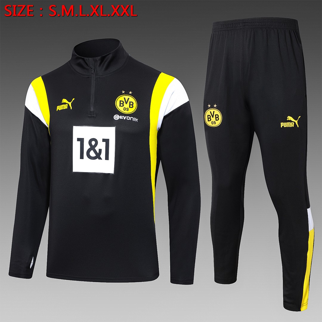 Borussia Dortmund 23-24 Half-Zip Jacket Black with White Yellow Shoulders