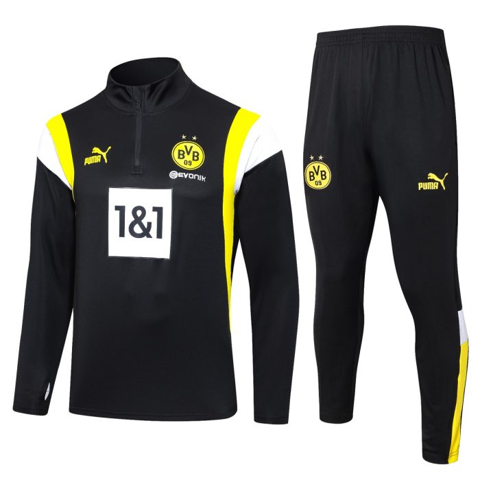 Borussia Dortmund 23-24 Half-Zip Jacket Black with White Yellow Shoulders - 图片 4