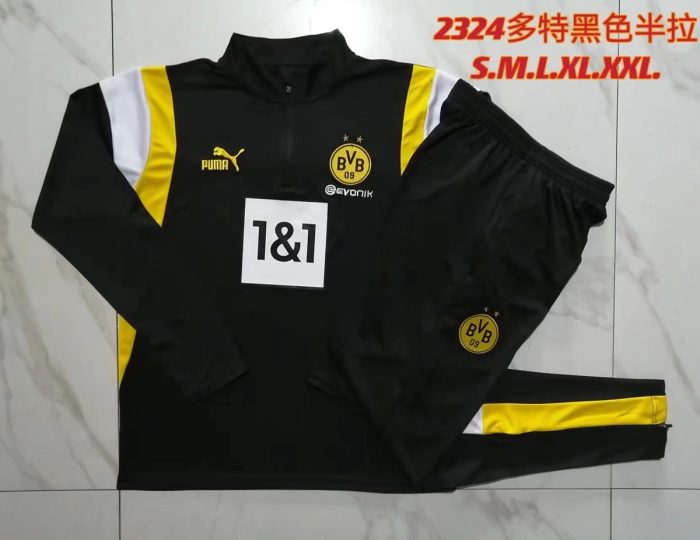 Borussia Dortmund 23-24 Half-Zip Jacket Black with White Yellow Shoulders - 图片 9