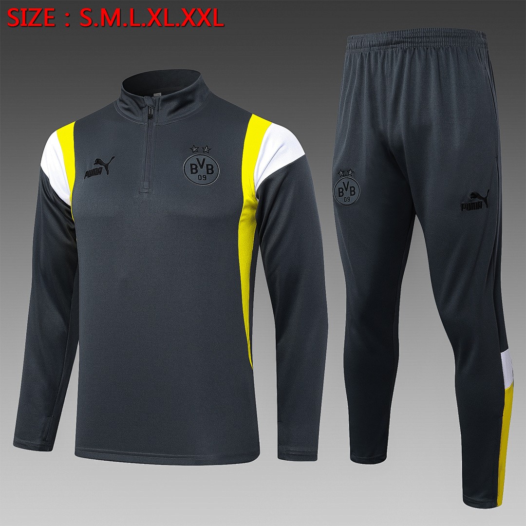 Borussia Dortmund 23-24 Half-Zip Jacket Grey with White Yellow Shoulder