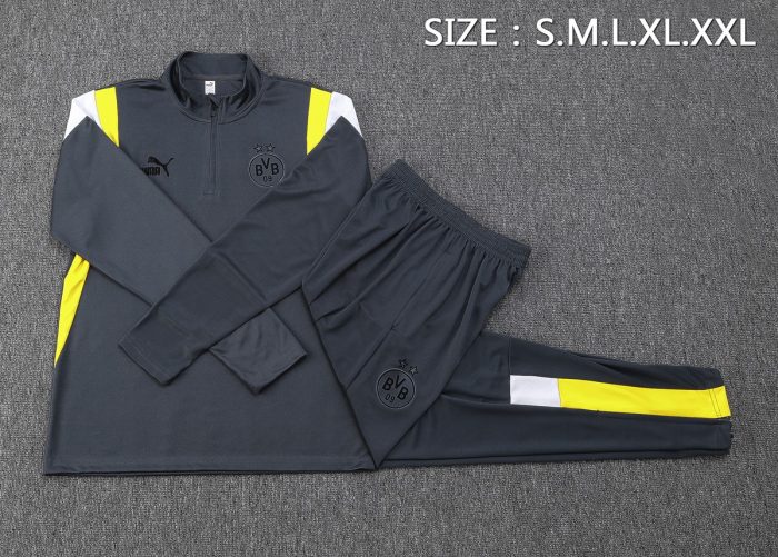 Borussia Dortmund 23-24 Half-Zip Jacket Grey with White Yellow Shoulder - 图片 2