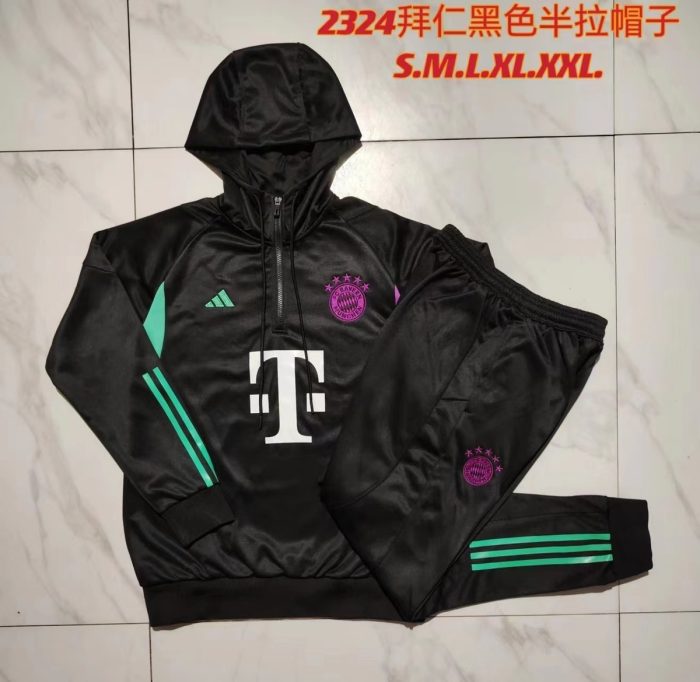 Bayern Munich 23-24 Half-Zip Hoodie Black - 图片 9