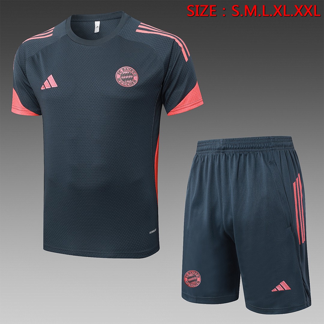 JER-6484_1 Bayern Munich Dark Gray Short Sleeve Training Suit - 图片 1