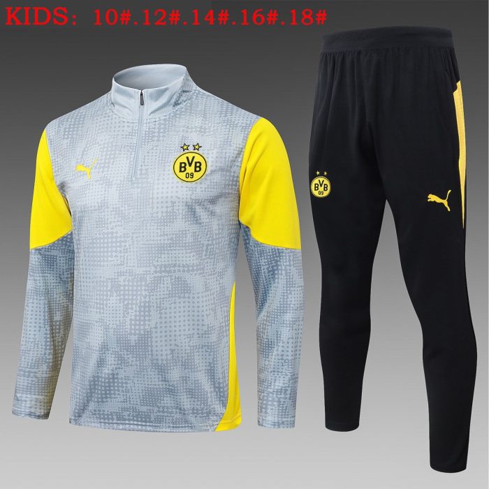 Borussia Dortmund Children's Half-Zip Jacket Light Grey Spray Print - 图片 2